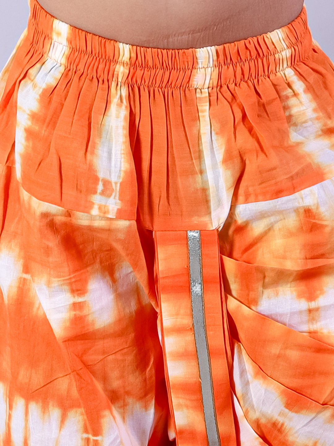 White Boys Cotton Kurta and Orange Dhoti Ethnic Set - Kee&Ka