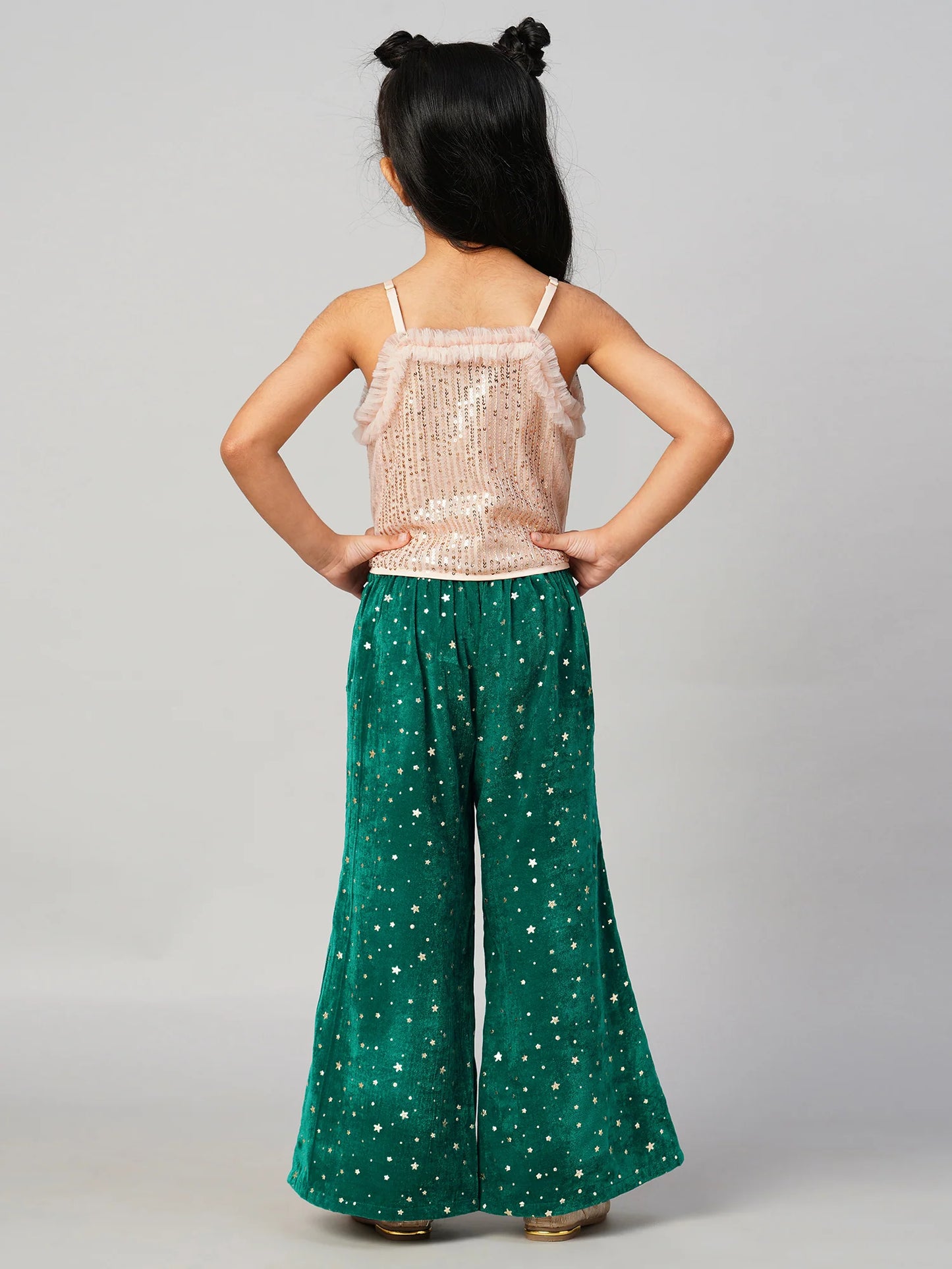 Razzle Dazzle Girls Gold Sequins Party Top With Velvet Pants - Kee&Ka