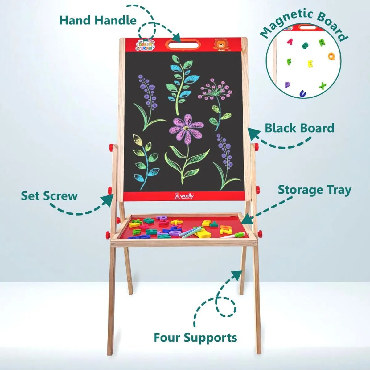White And Black Wooden 3 In 1 Easel Board For Kids With Stand And Storage Tray - Kee&Ka