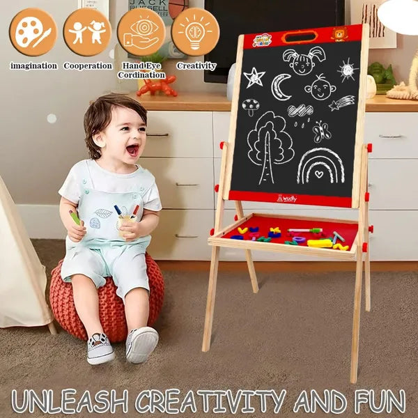 White And Black Wooden 3 In 1 Easel Board For Kids With Stand And Storage Tray - Kee&Ka