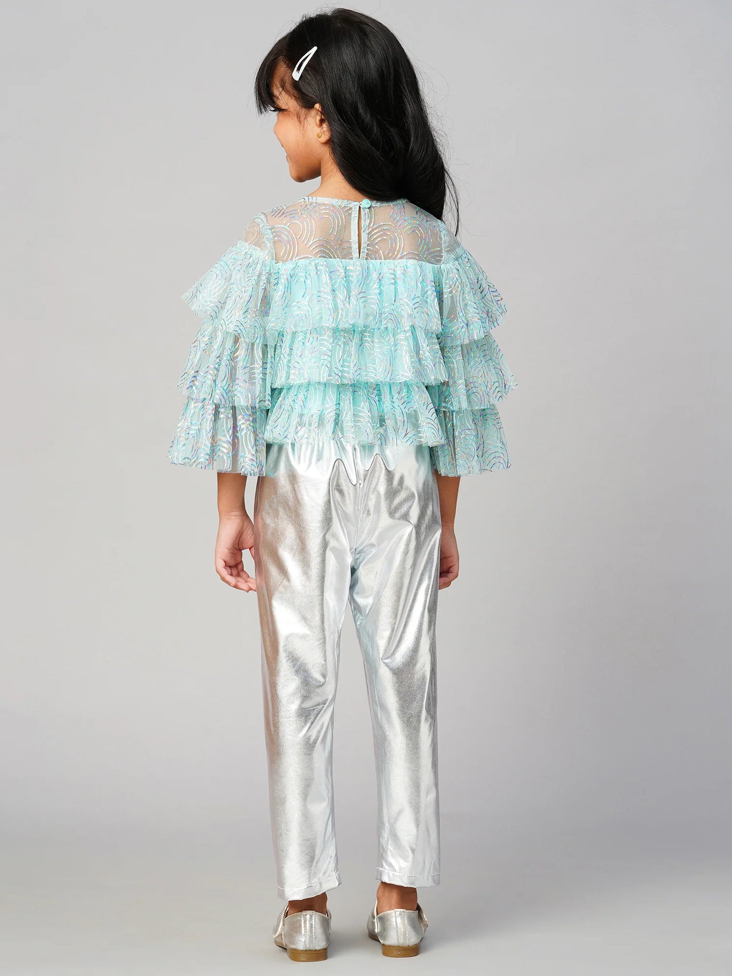 Glam Up Girls Shimmer Blue Party Top with Pant set for Girls - Kee&Ka