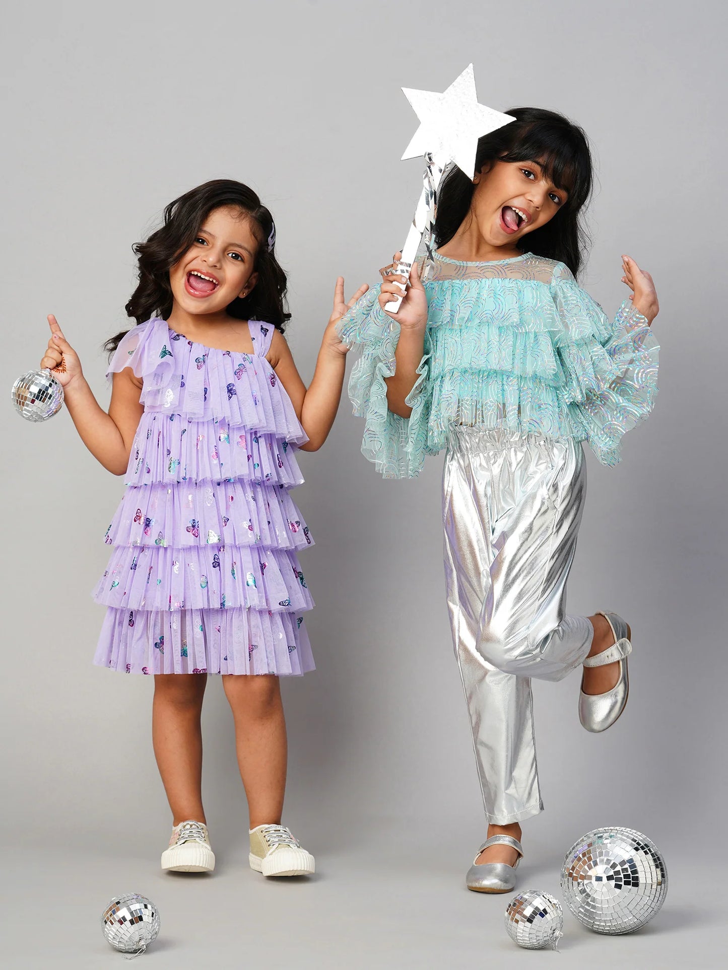 Glam Up Girls Shimmer Blue Party Top with Pant set for Girls - Kee&Ka