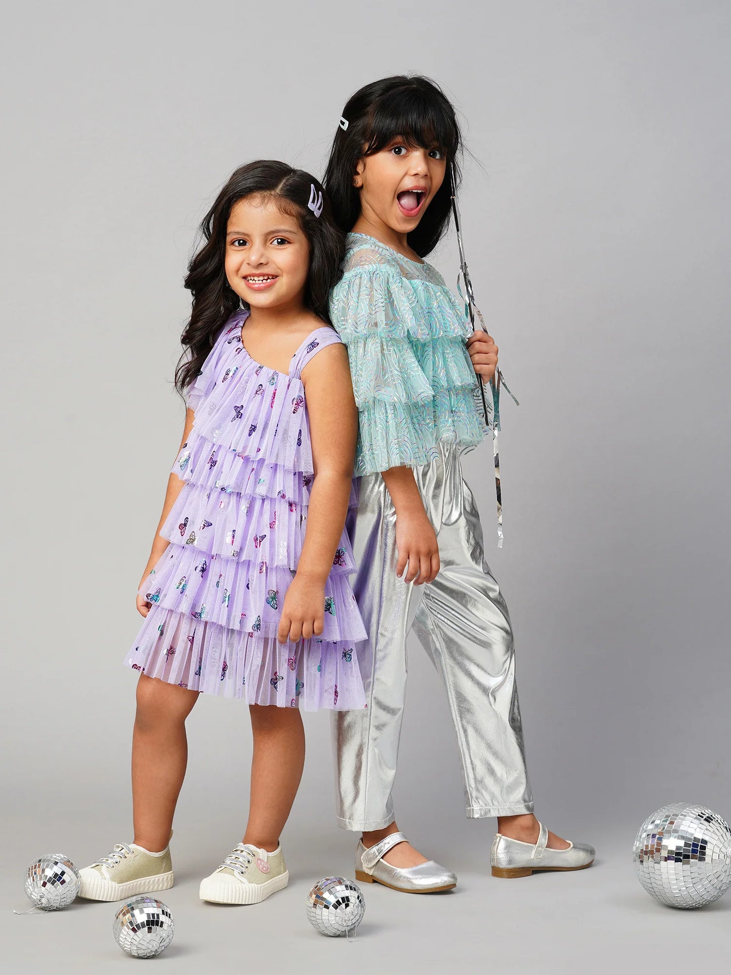Glam Up Girls Shimmer Blue Party Top with Pant set for Girls - Kee&Ka