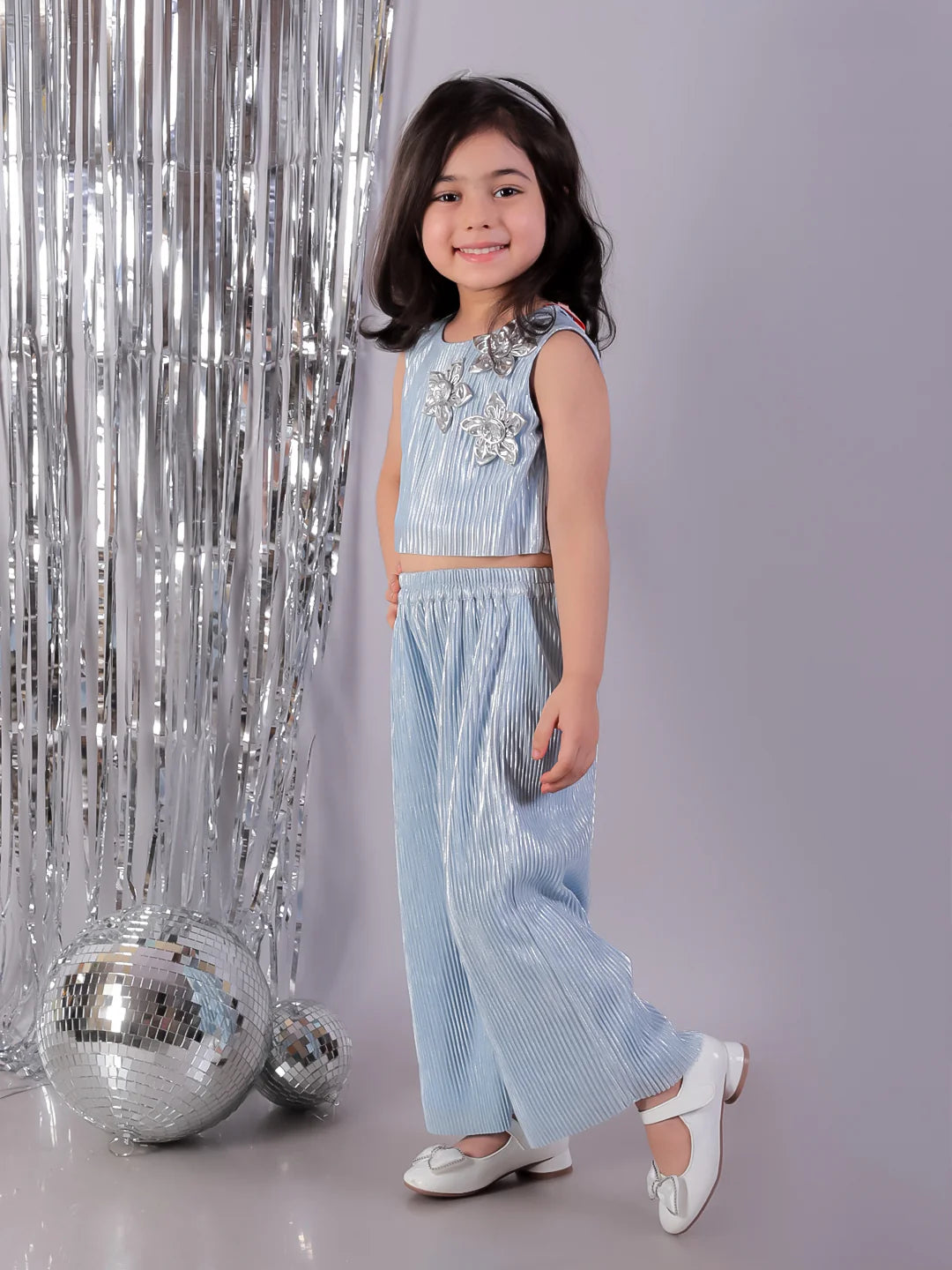 Glam Up Girls Blue Party Top and Pant Co-ordinate Set - Kee&Ka