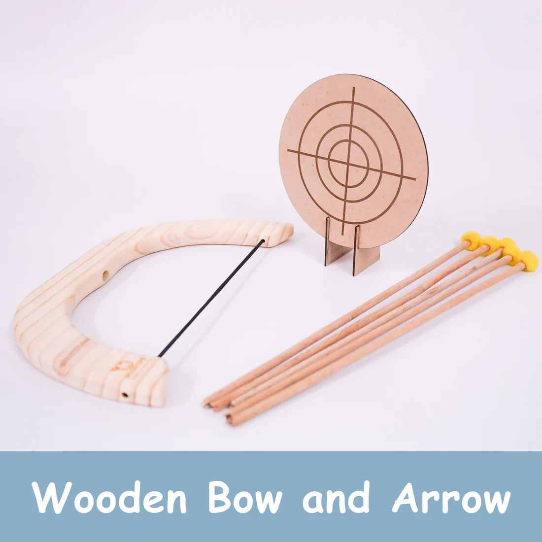 Handmade Wooden Bow and Arrow Set with Pom-Pom Arrows – Eco-Friendly Outdoor Archery Toy for Kids