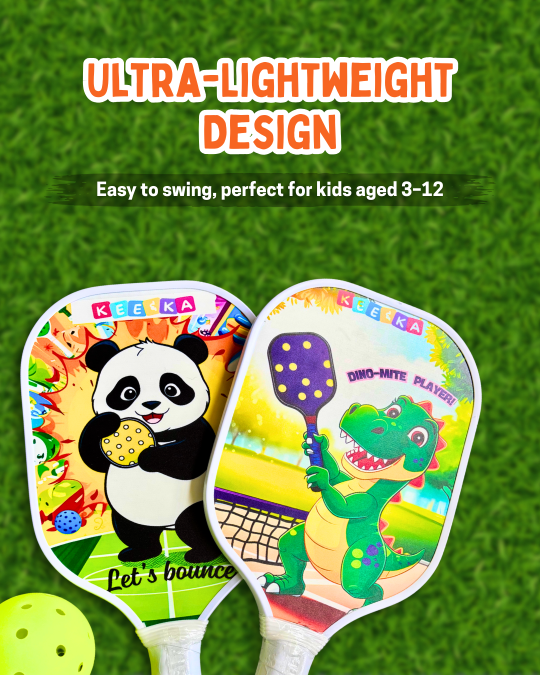 Pickleball Family Fun Set (1 Kids Paddle + 1 Adult Paddle + 2 Balls)