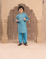 Boys Blue Kurta and Pyjama Ethnic Set - Kee&Ka