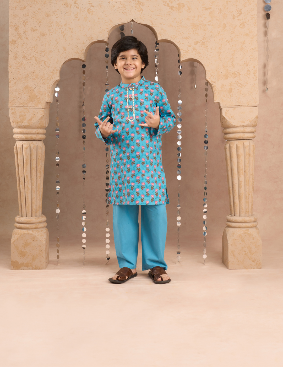 Boys Blue Kurta and Pyjama Ethnic Set - Kee&Ka
