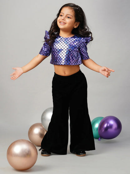 Razzle Dazzle Girls Party Purple Shimmer Top With Palazzo Pant
