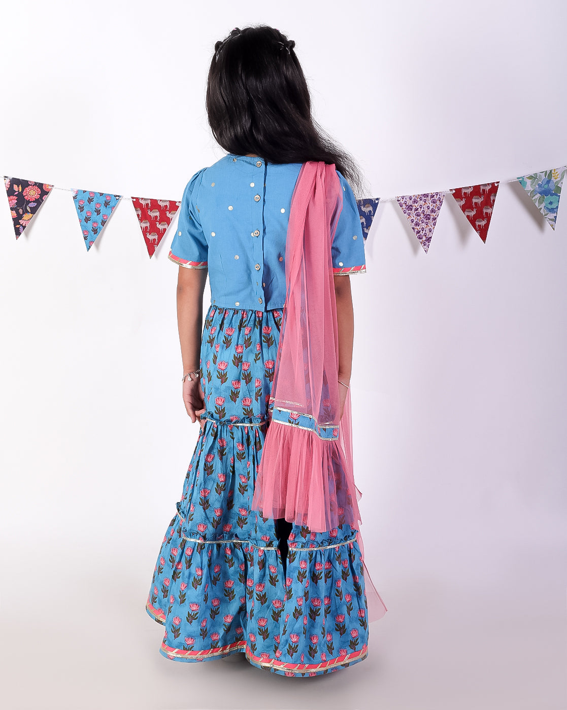 Girls Blue Cotton Lehanga and Choli with Dupata Ethnic Set - Kee&Ka