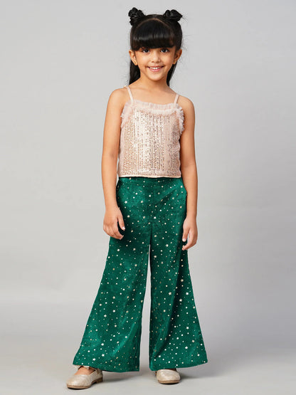 Razzle Dazzle Girls Gold Sequins Party Top With Velvet Pants - Kee&Ka