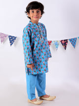 Boys Blue Kurta and Pyjama Ethnic Set - Kee&Ka