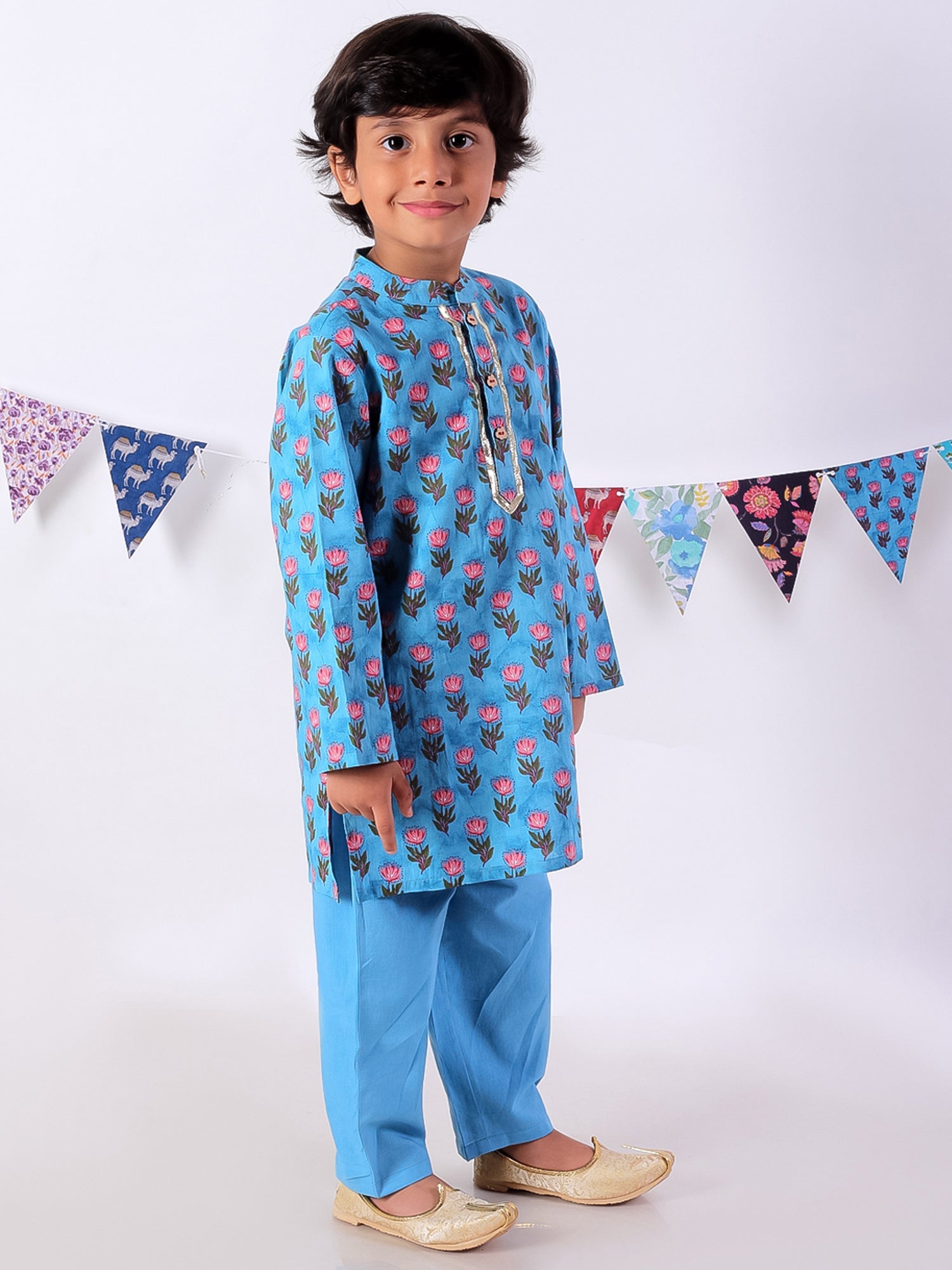Boys Blue Kurta and Pyjama Ethnic Set - Kee&Ka