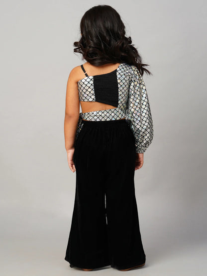 Razzle Dazzle Girls Party Grey Shimmer Top With Palazzo Pant