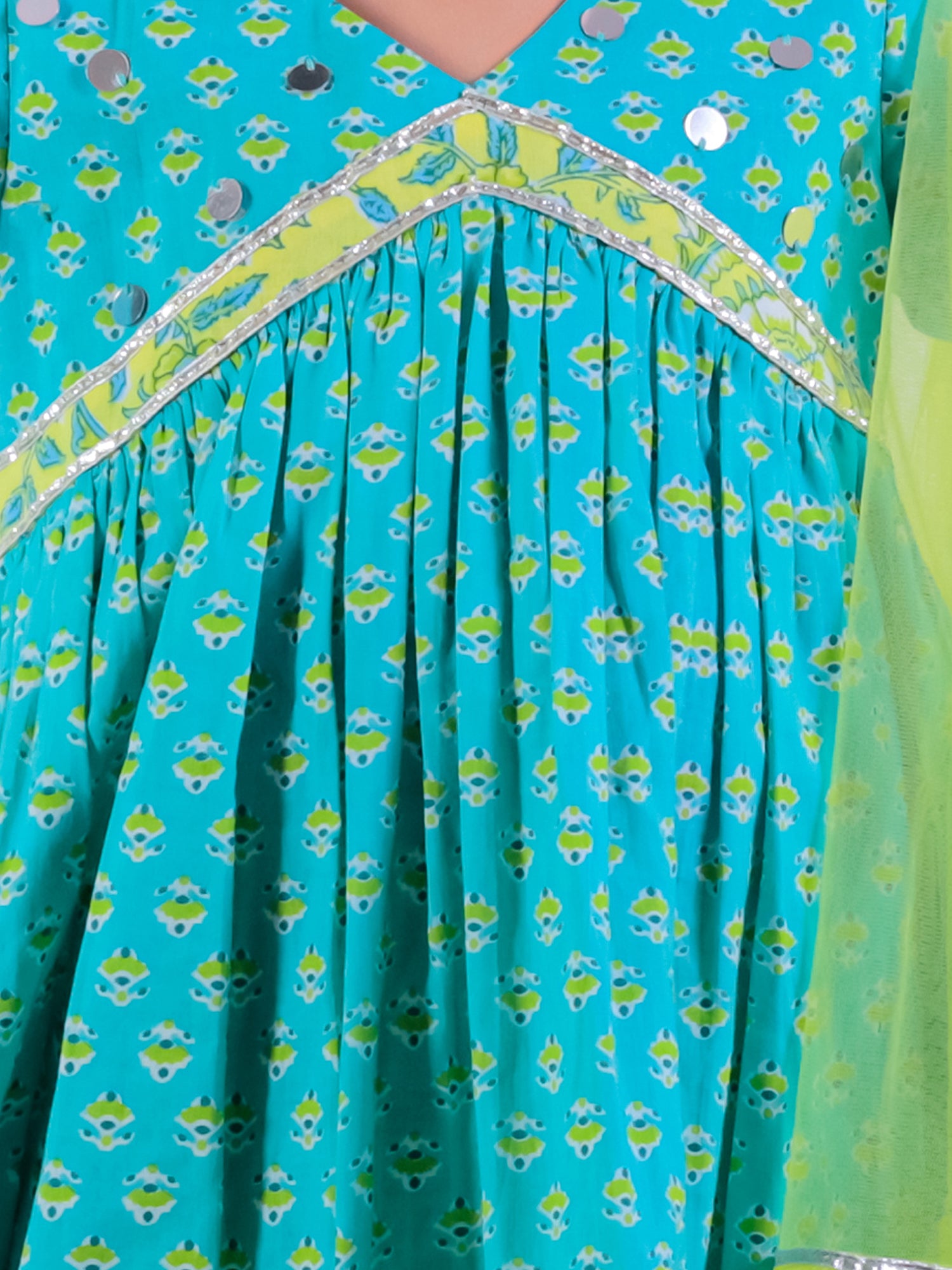 Girls Green Cotton Kurta with Sharara with Dupata Ethnic Set - Kee&Ka