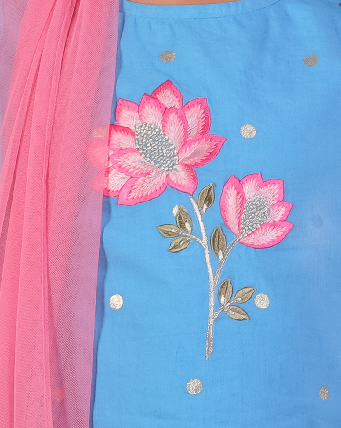 Girls Blue Cotton Lehanga and Choli with Dupata Ethnic Set - Kee&Ka