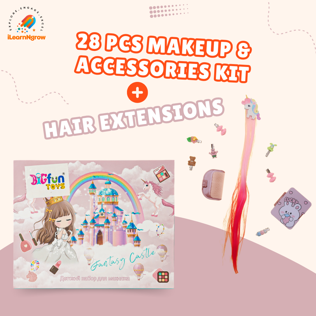 28 Pcs Makeup & Accessories Kit + Hair Extensions
