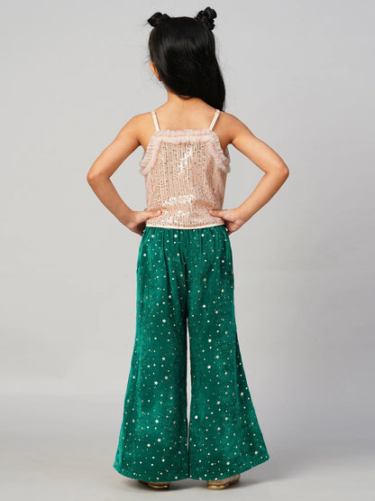 Razzle Dazzle Girls Gold Sequins Party Top With Velvet Pants - Kee&Ka
