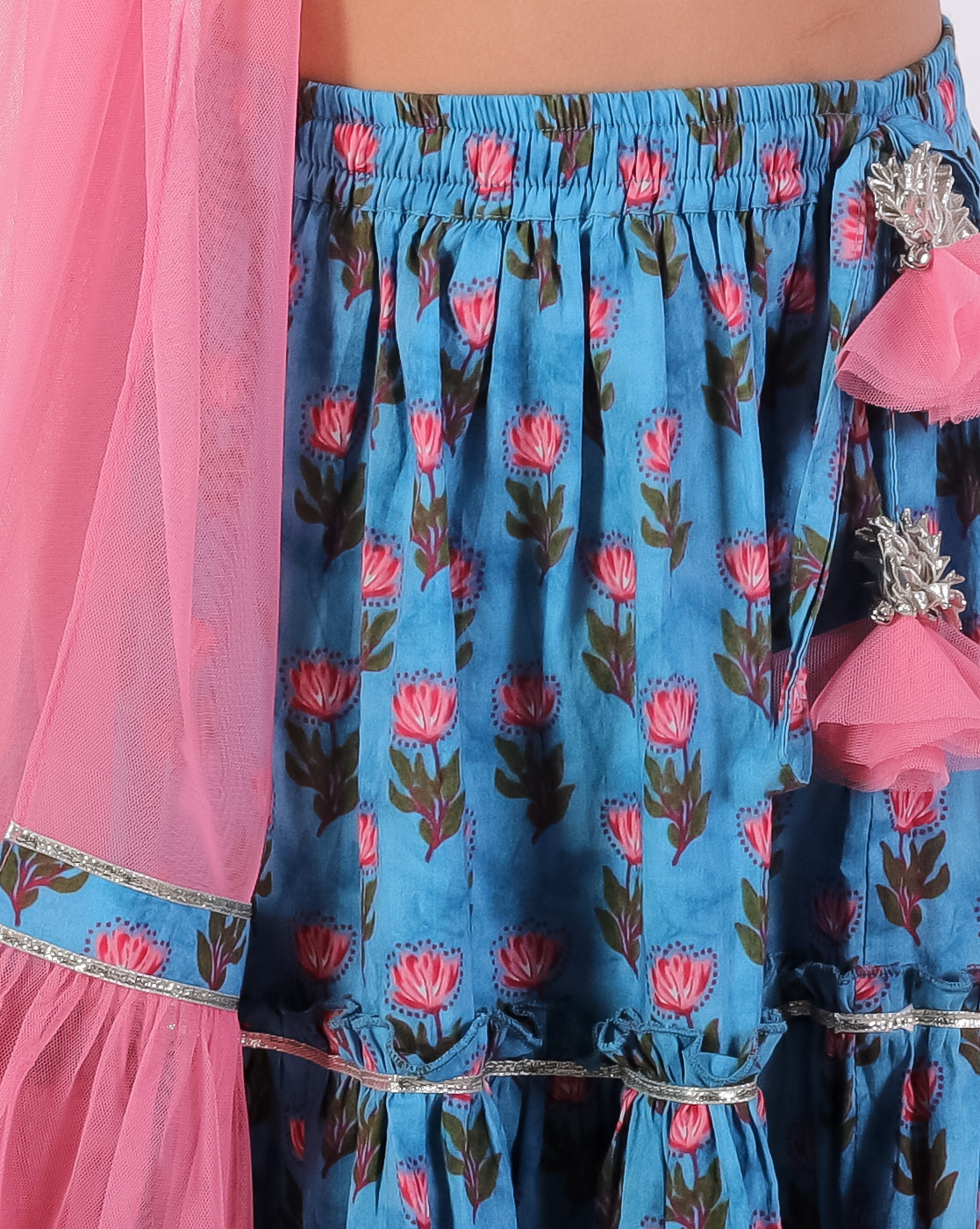 Girls Blue Cotton Lehanga and Choli with Dupata Ethnic Set - Kee&Ka