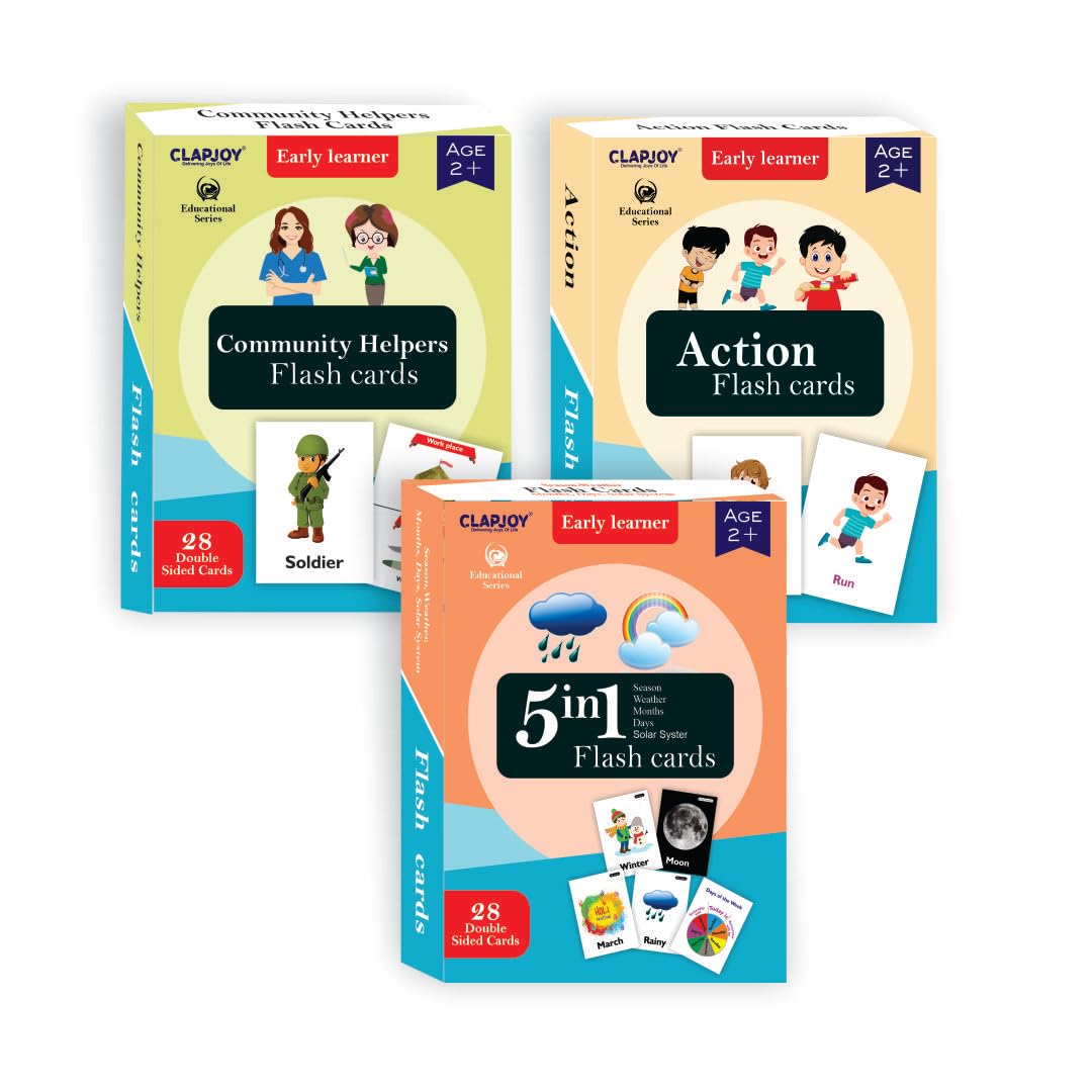 Clapjoy Double Sided Flash Cards for Kids (3-Community Helper, Action & 5in1) - Kee&Ka