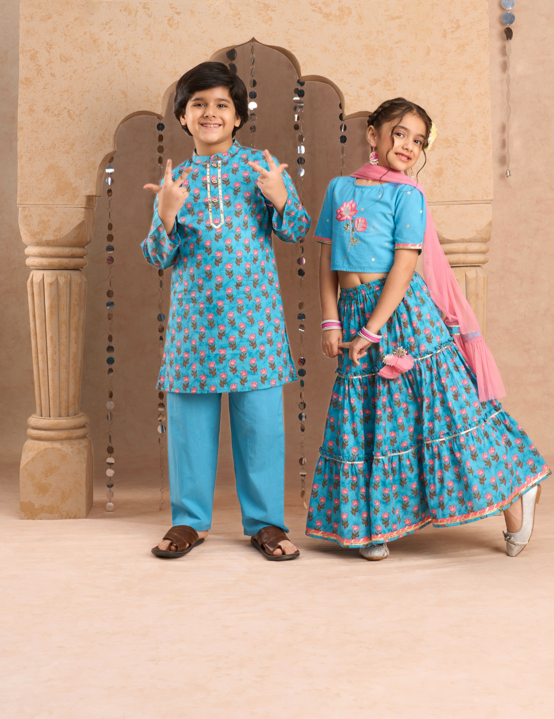 Girls Blue Cotton Lehanga and Choli with Dupata Ethnic Set - Kee&Ka