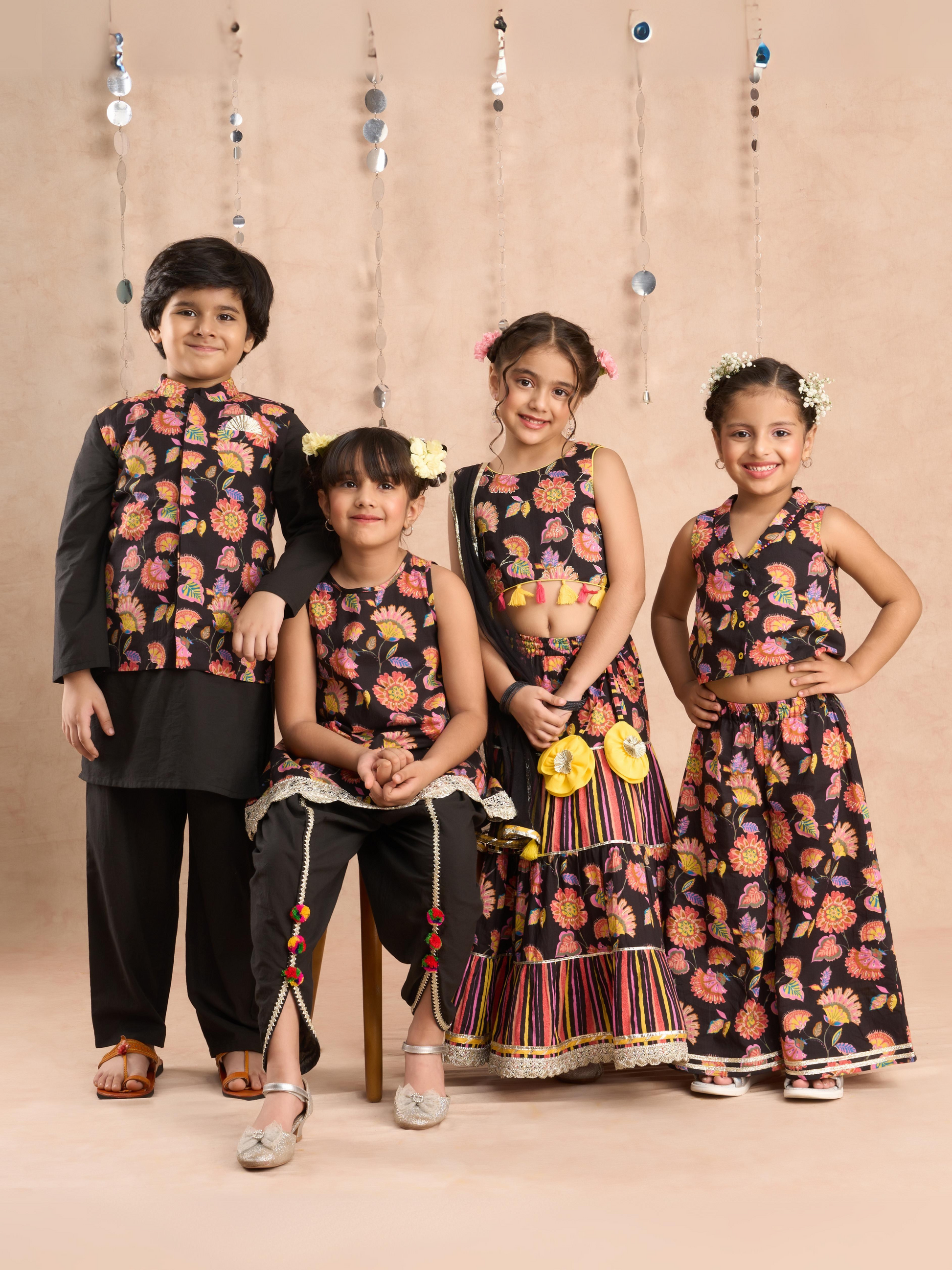 Girls Black Cotton Lehanga and Choli with Dupata Ethnic Set - Kee&Ka