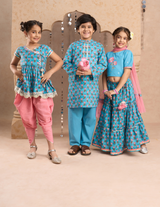 Boys Blue Kurta and Pyjama Ethnic Set - Kee&Ka