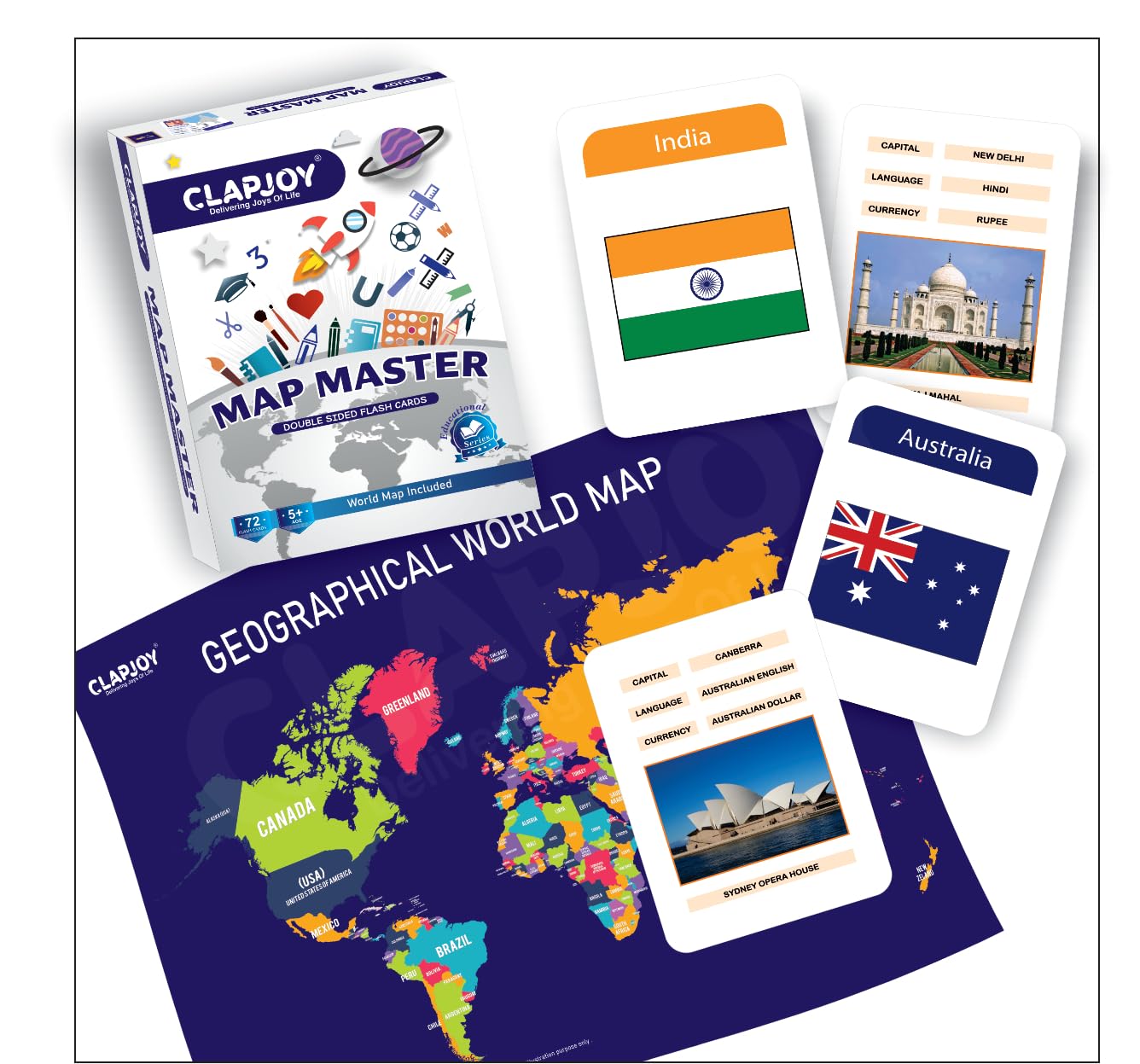 Clapjoy Map Master Educational Flash Cards - Kee&Ka