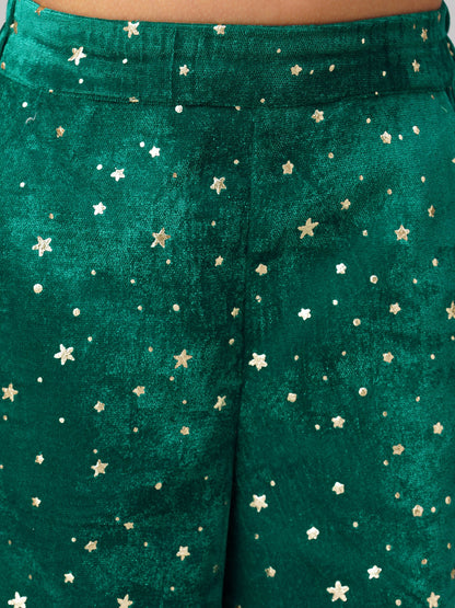 Razzle Dazzle Girls Gold Sequins Party Top With Velvet Pants - Kee&Ka
