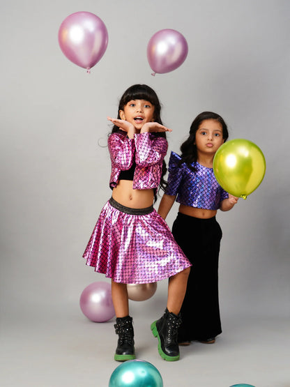 Razzle Dazzle Girls Party Purple Shimmer Top With Palazzo Pant
