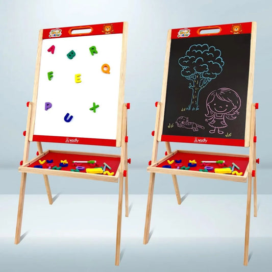White And Black Wooden 3 In 1 Easel Board For Kids With Stand And Storage Tray - Kee&Ka