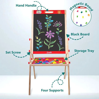 White And Black Wooden 3 In 1 Easel Board For Kids With Stand And Storage Tray - Kee&Ka