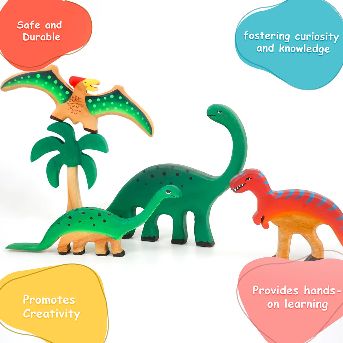 Jurassic World Wooden Dinosaur Toy Set – Eco-Friendly Neem Wood Educational Playset
