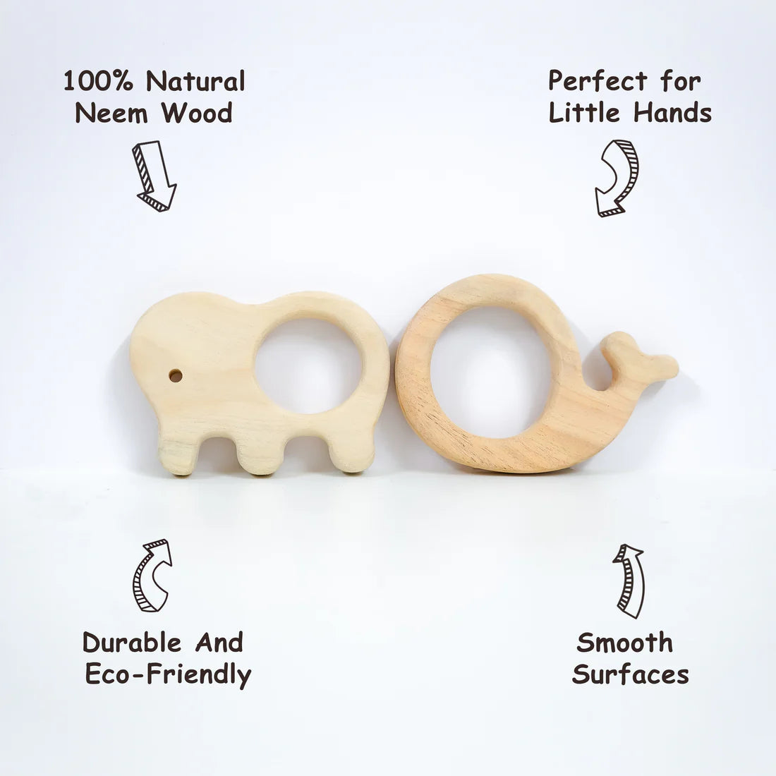 Elephant Wooden Teether & Whale Wooden Teether