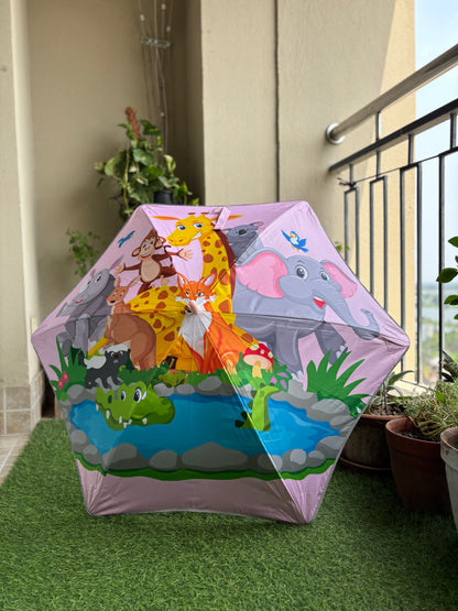 Round Corner Pink Jungle + Purple Doll Raincoat