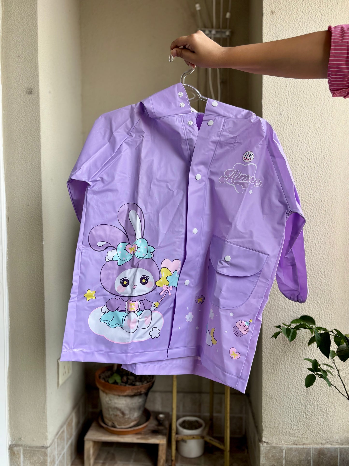 Round Corner Pink Jungle + Purple Doll Raincoat