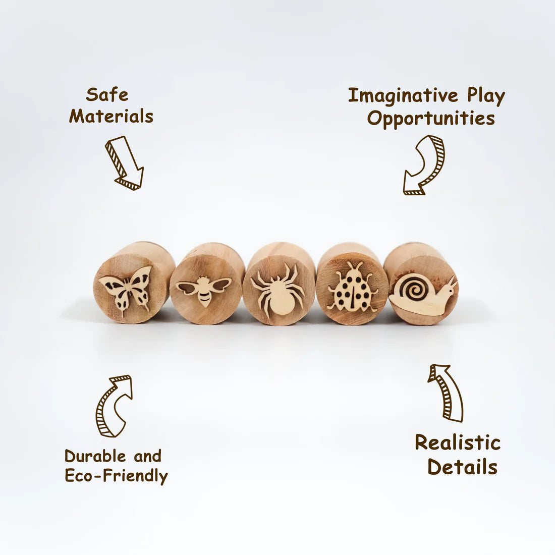 Eco-Friendly Wooden Insect Stamp Set for Toddlers | Montessori Playdough Learning Toy