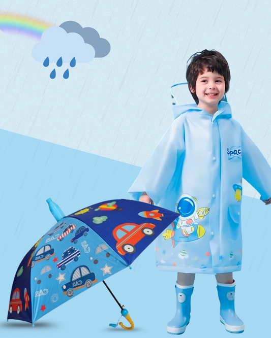 Car Print Umbrella + Blue Planet Raincoat
