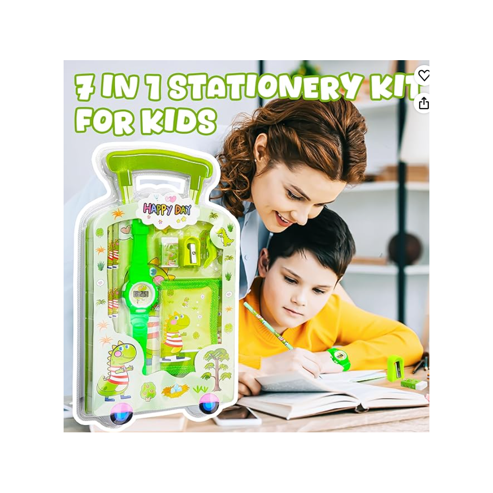 ILearnnGrow Luggage Packing Stationery Rakhi Combo – Complete School Essentials Gift Set with Watch, Wallet & Rakhi- Green