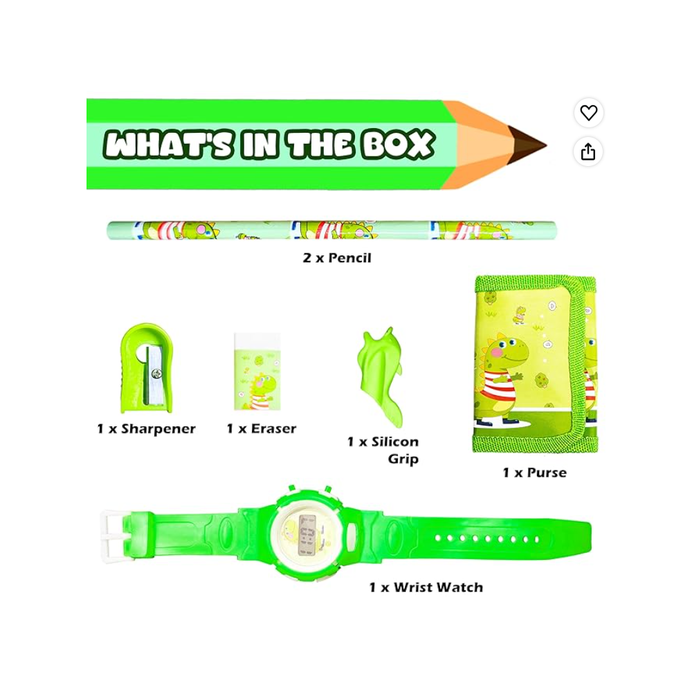 ILearnnGrow Luggage Packing Stationery Rakhi Combo – Complete School Essentials Gift Set with Watch, Wallet & Rakhi- Green