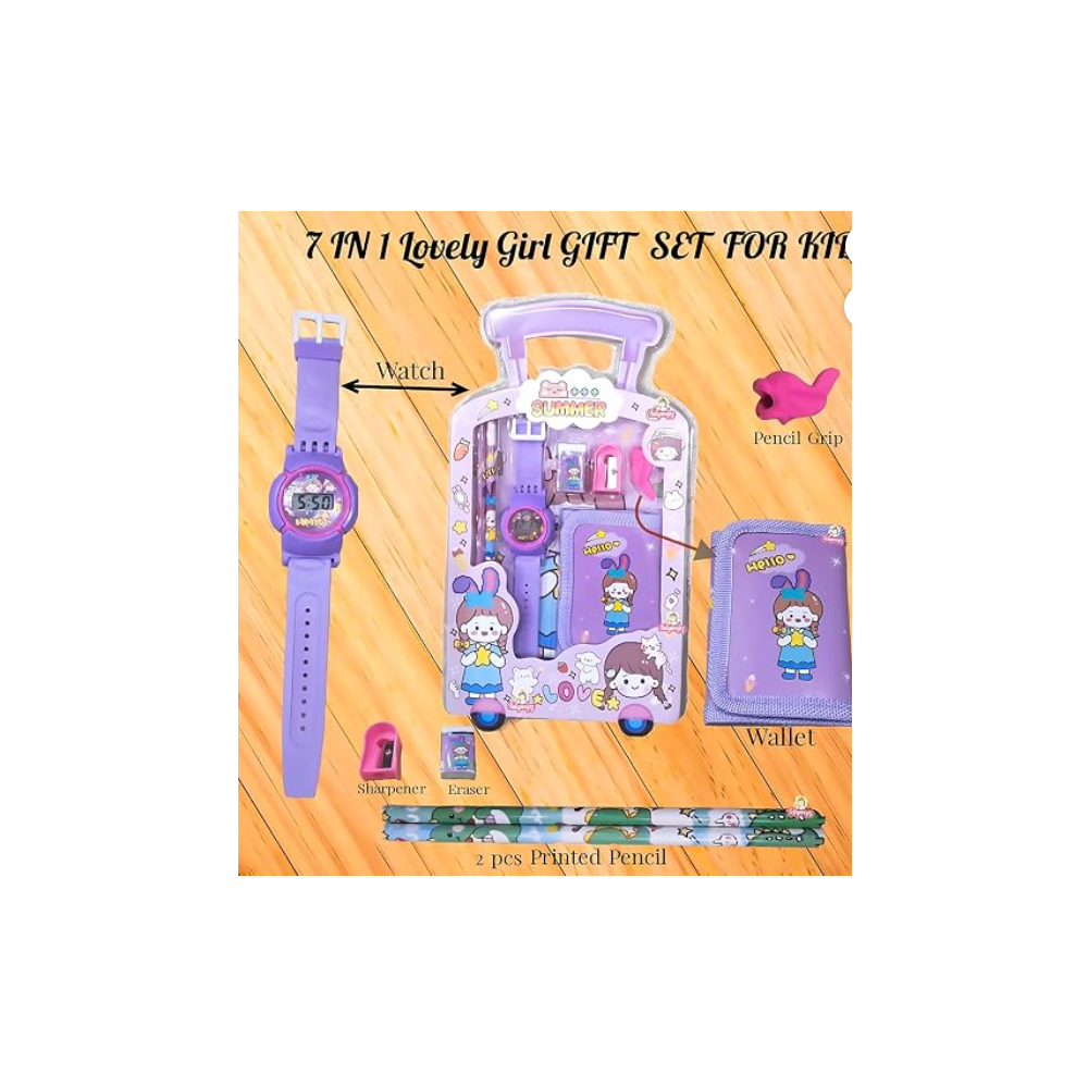 ILearnnGrow Luggage Packing Stationery Rakhi Combo – Complete School Essentials Gift Set with Watch, Wallet & Rakhi- Purple