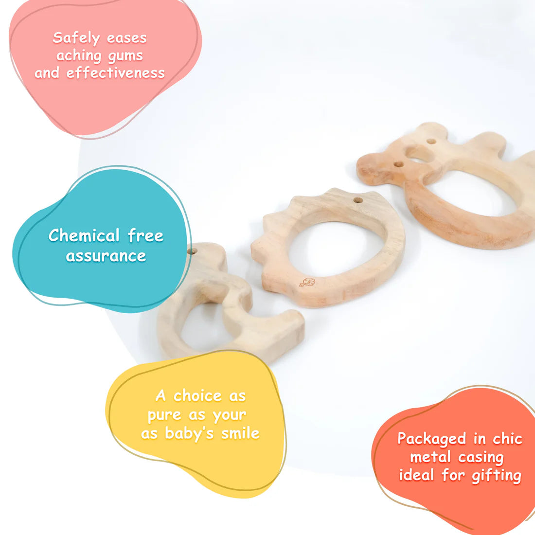 Neem Teether Toys – Rabbit, Hedgehog & Koala