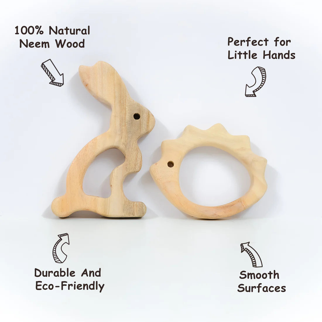 Hedgehog and Rabbit Wooden Teether Set