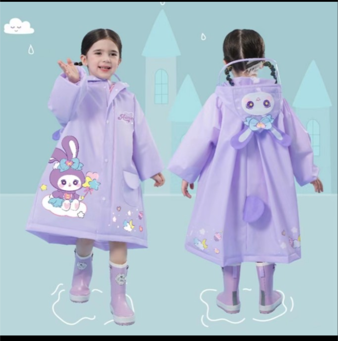 Round Corner Pink Jungle + Purple Doll Raincoat