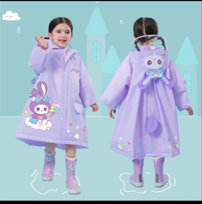 Round Corner Pink Jungle + Purple Doll Raincoat