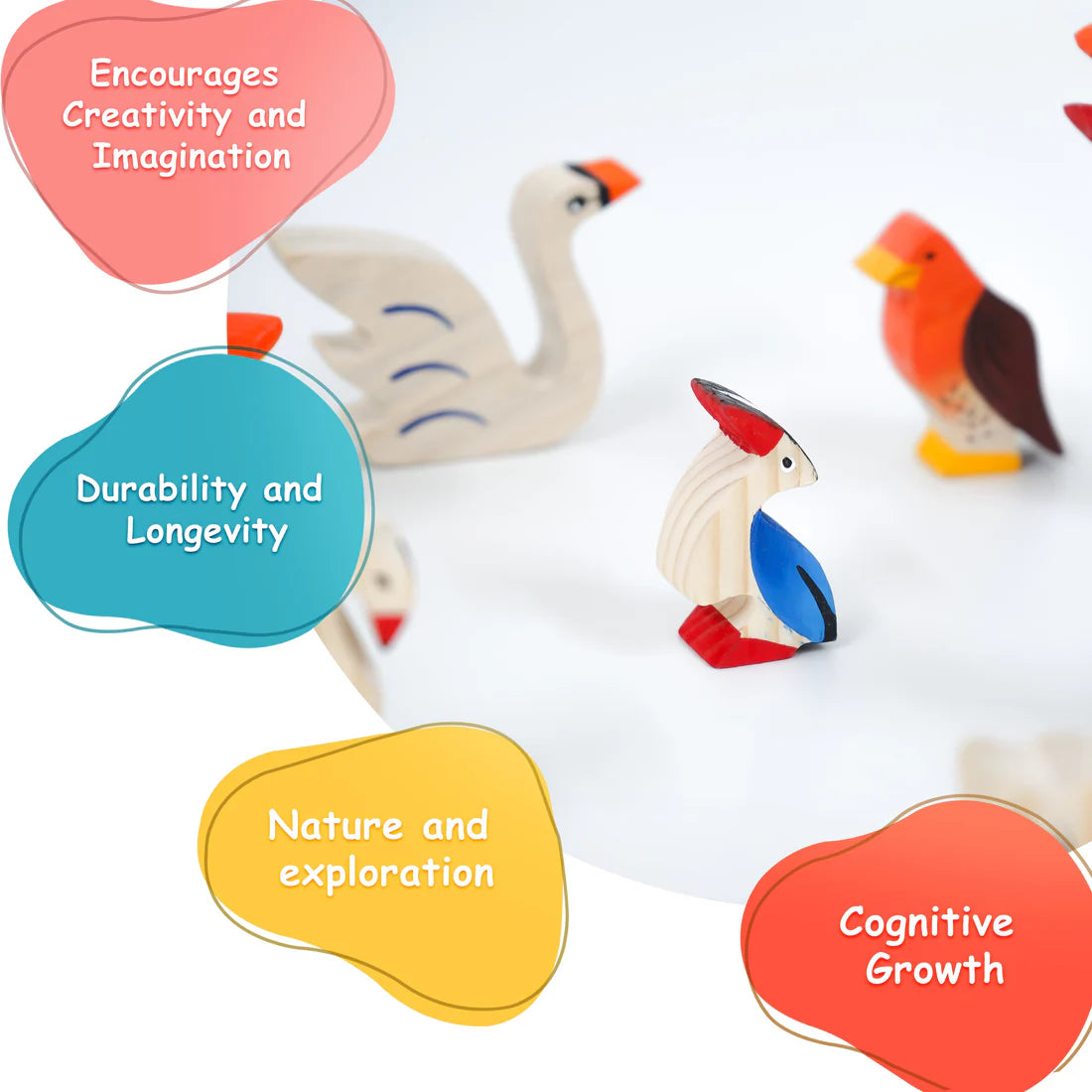 MoonBirds Wooden Bird Figurine Set – Neem Wood Montessori Toys