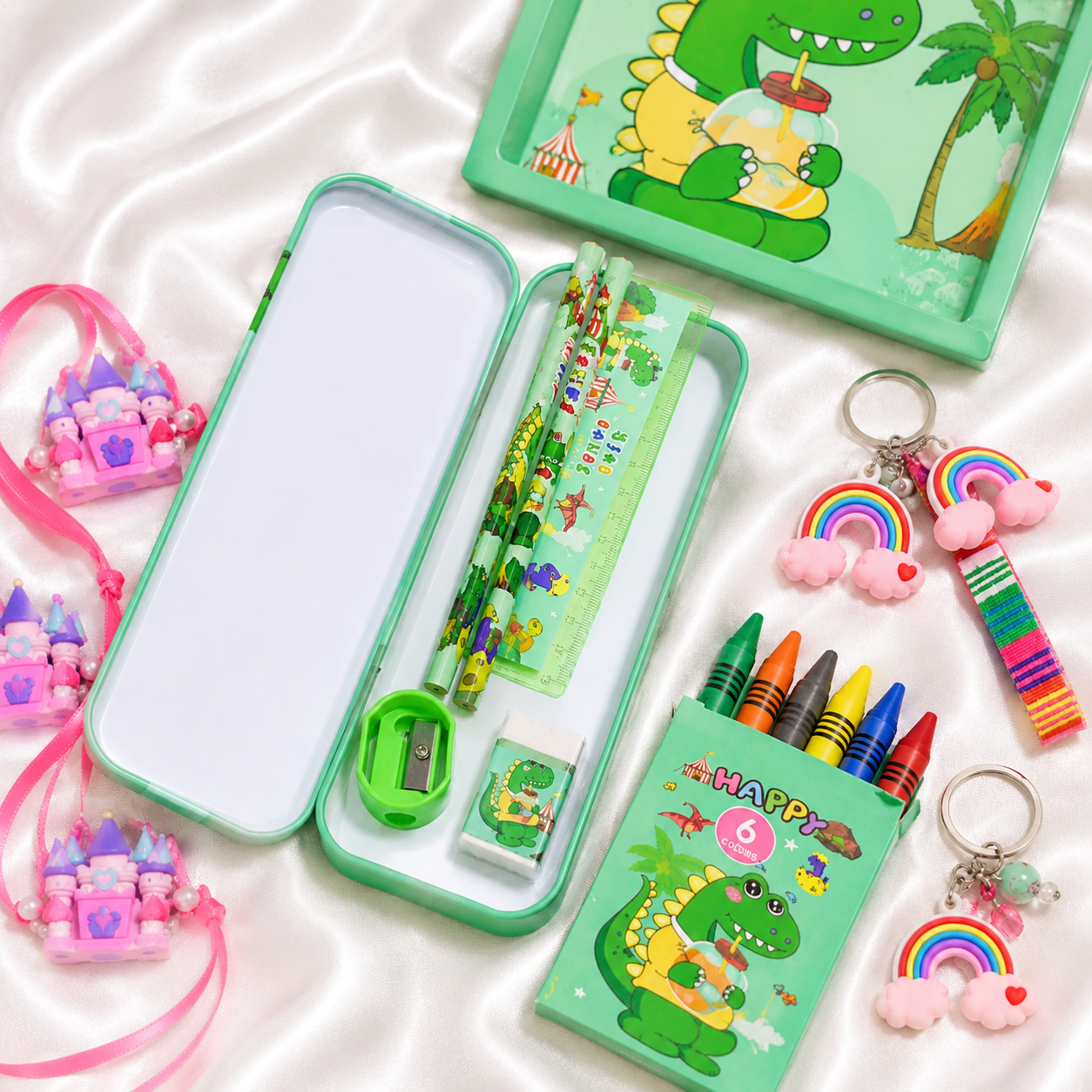 ILearnnGrow Dino Theme Stationery Rakhi Combo – Dino Pencil Box Set with Dino Rakhi for Kids