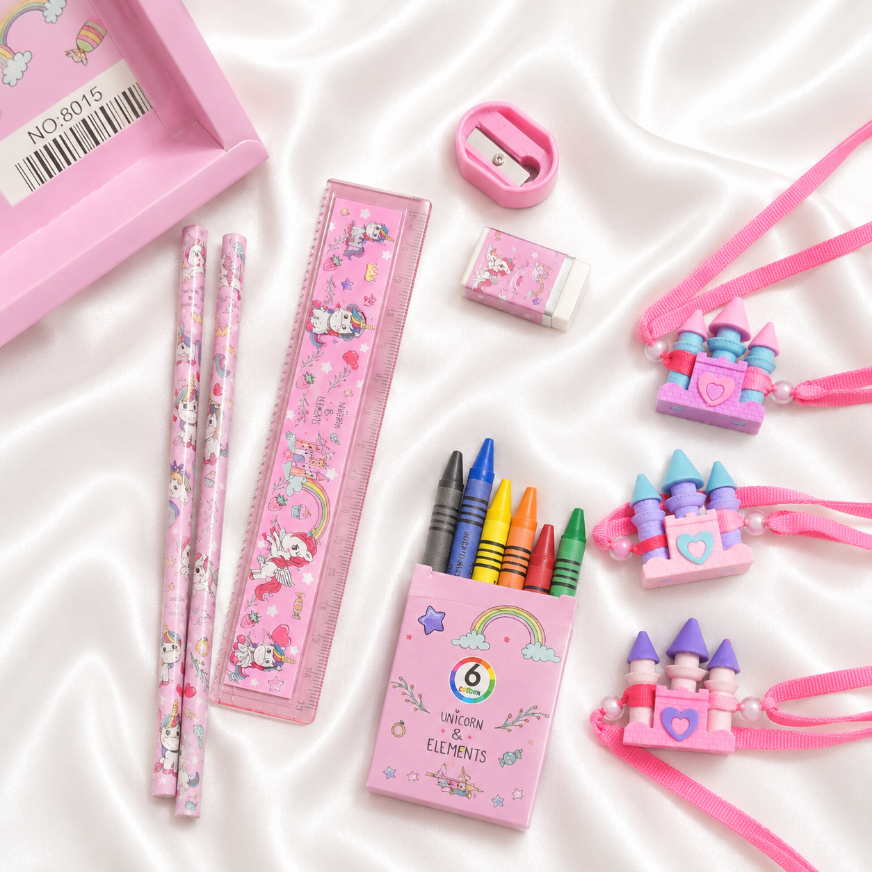 ILearnnGrow Unicorn Theme Stationery Rakhi Combo – Unicorn Pencil Box Set with Castle Rakhi for Kids