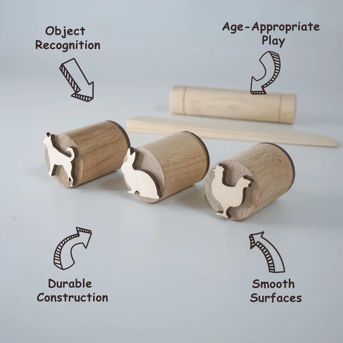 Animal Footprint Stamp Set with Wooden Rolling Pin and Knife