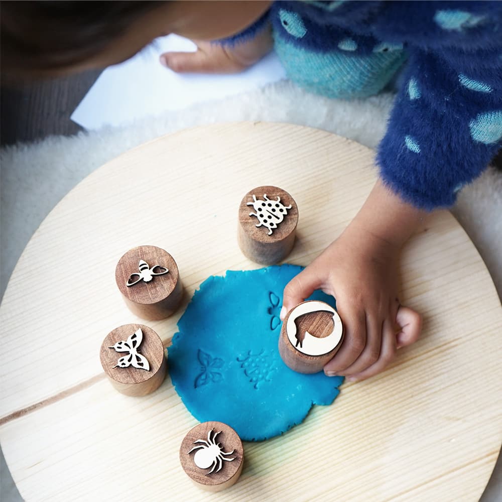 Eco-Friendly Wooden Insect Stamp Set for Toddlers | Montessori Playdough Learning Toy